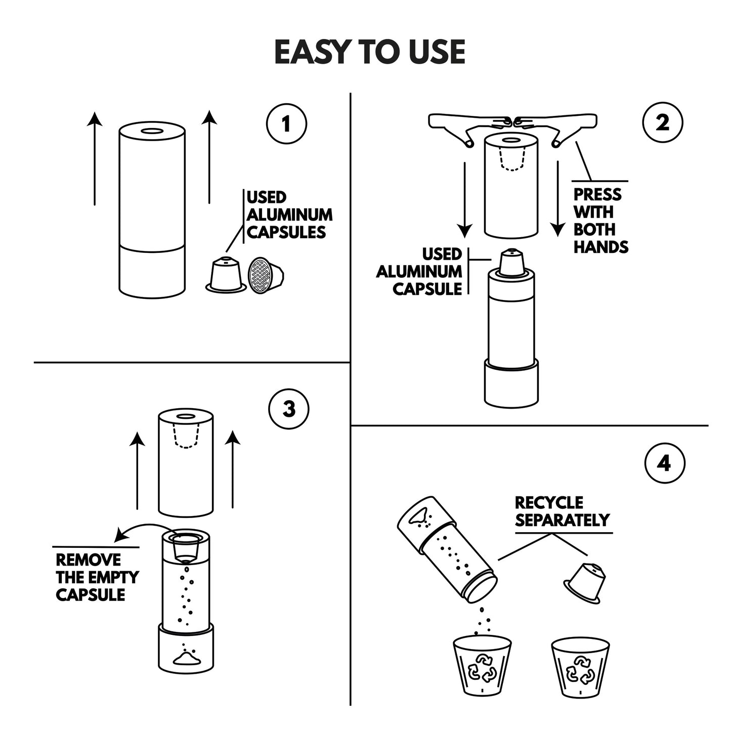 Madama Recicloo - Coffee Capsules Recycling Tool for Aluminum Nespresso Pods. Aluminum Capsule Recycler. Grey