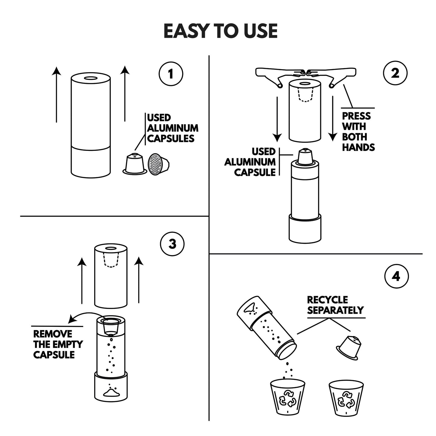 Madama Recicloo - Coffee Capsules Recycling Tool for Aluminum Nespresso Pods. Aluminum Capsule Recycler. White