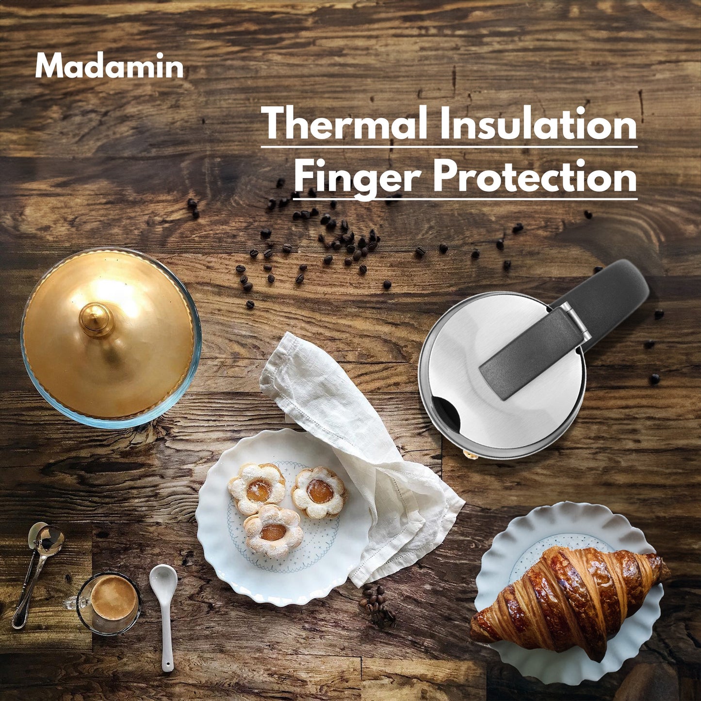 Madamin - Moka Pot for Induction, Gas or Electric Stoves - Stainless Steel - 6 Cups, Black Handle