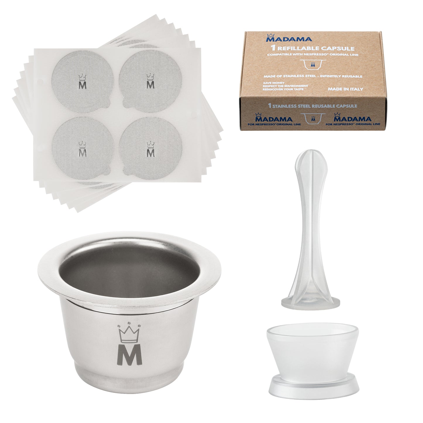 Refillable Coffee Pod Compatible with Nespresso - 100 Aluminum Lids