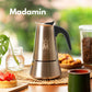 Madamin - Moka Pot for Induction, Gas or Electric Stoves - Stainless Steel - 4 Cups, Black Handle