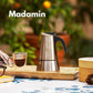 Madamin - Moka Pot for Induction, Gas or Electric Stoves - Stainless Steel - 4 Cups, Black Handle