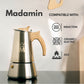 Madamin - Moka Pot for Induction, Gas or Electric Stoves - Stainless Steel - 6 Cups, Brown Handle