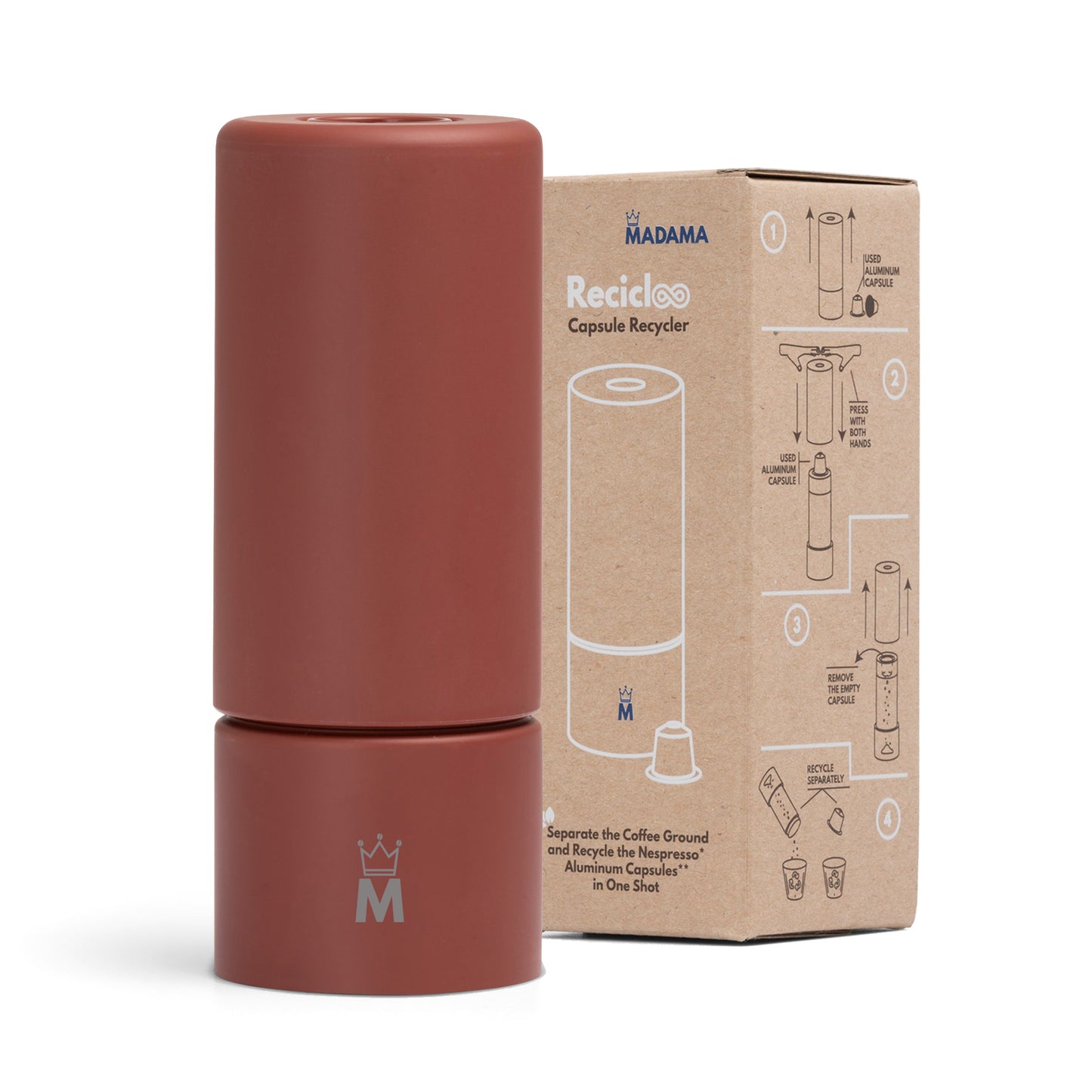 Madama Recicloo - Coffee Capsules Recycling Tool for Aluminum Nespresso Pods. Aluminum Capsule Recycler. Red
