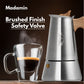 Madamin - Moka Pot for Induction, Gas or Electric Stoves - Stainless Steel - 4 Cups, Brown Handle