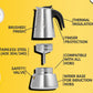 Madamin - Moka Pot for Induction, Gas or Electric Stoves - Stainless Steel - 6 Cups, Black Handle