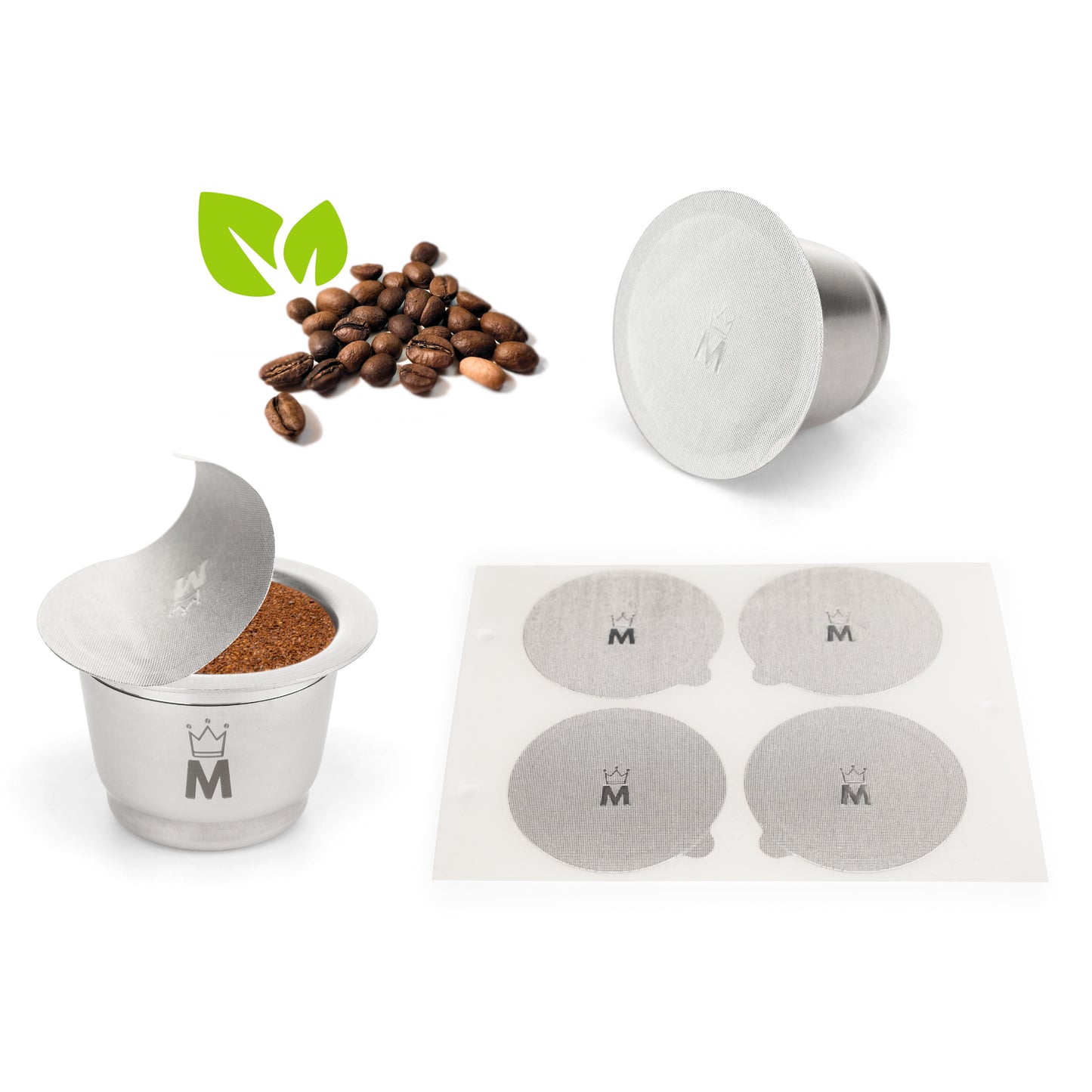 2 Refillable Coffee Pods Compatible with Nespresso - 100 Aluminum Lids